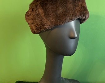 Vintage fake fur hat Cl. Bassing Luxembourg brown