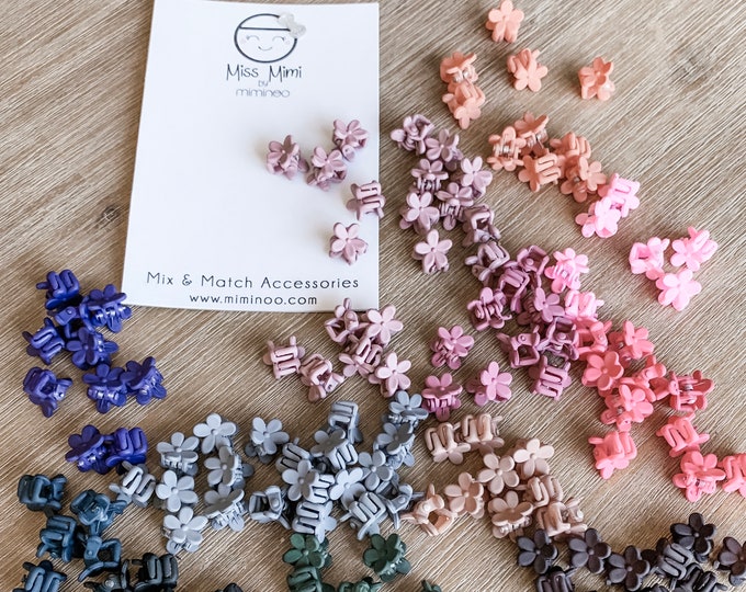 Hair clips mini claws for girls, dolls, dogs, cute accessories small flowers baby barrette, make your own, pick your clamp among 30 colors