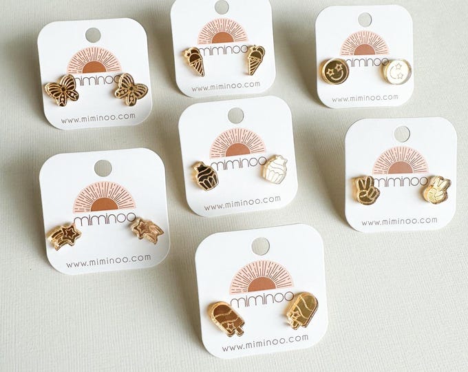 Gold Mirror Stud Acrylic Earrings Patriotic 4th of July theme for girls and women - Hypoallergenic - customization - handcrafted - Miminoo