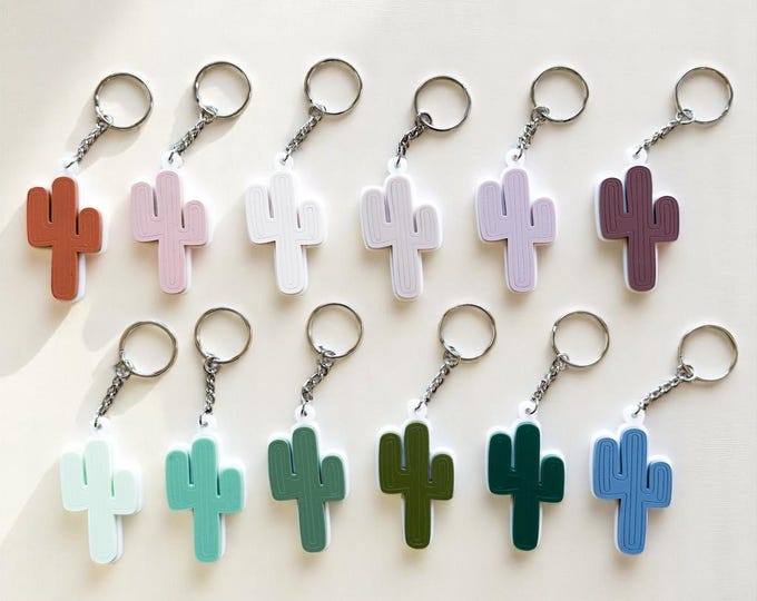 Cactus Handmade Acrylic Keychain & Name Tag - Natural and Earthy colors - Made in USA by MKS Miminoo - Desert Delight - Bag tag