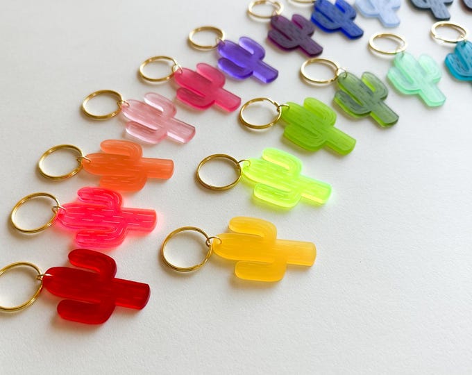 Frosted Cactus Acrylic Keychain or Glossy Translucent Tag Arizona-Inspired Design | Backpack Name Tag | Over 20 Colors  or customization