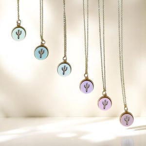 Cactus Necklace Gold Plated 18K Pastel Unique Charm Southwestern Jewelry Gift Idea for Her Mother&#39;s day handcrafted