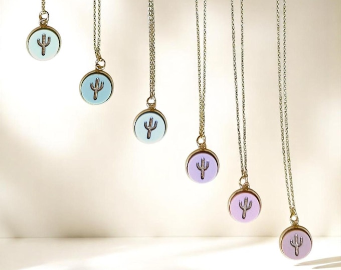 Cactus 18K Gold Plated Charm Necklace - Summer Pastel tones