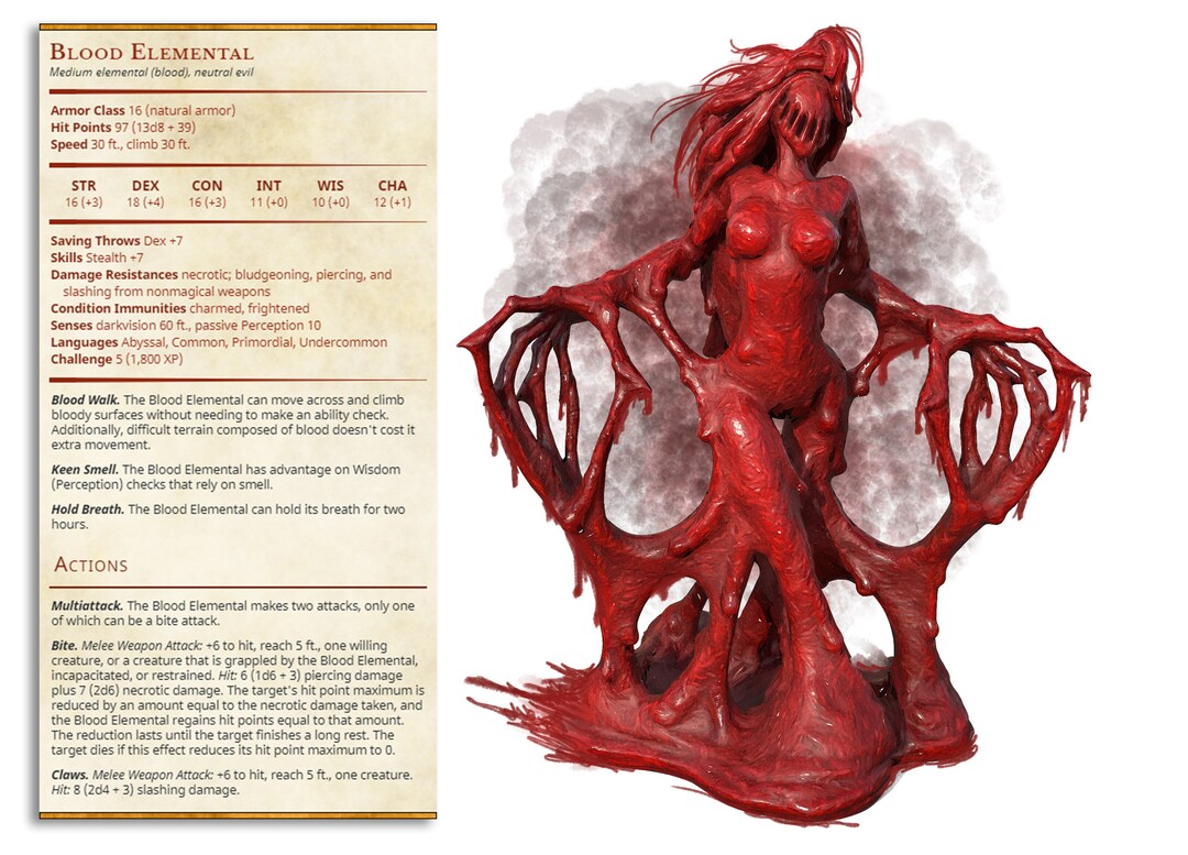 Blood Elemental Unpainted Miniature for Ttrpgs D&D, Dnd, Dungeons and