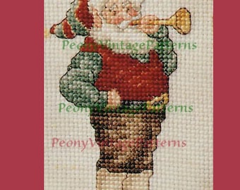 Jolly Vintage Elf Cross stitch  pdf download pattern.  Use as decoration, brooch, tree ornament, teacher present l PDF Instant Download