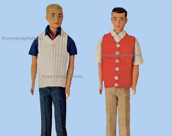 Ken Doll Male doll 12" doll vests 2 types vintage knitting pattern   l PDF Instant Download