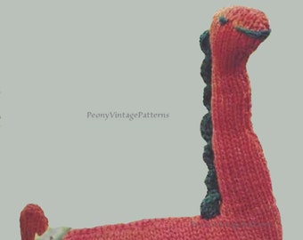 Vintage Brontosaurus dinosaur knitting pattern   l PDF Instant Download