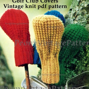 Vintage golf club covers 10 ply wool knit Knitted pdf pattern, instant download 1970s vintage pattern