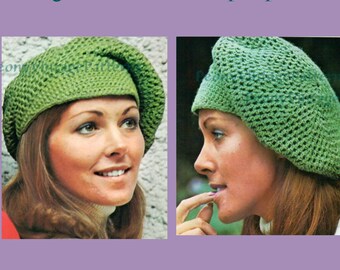 Warm Hat Beret 1960s vintage crochet pattern  l PDF Instant Vintage Crochet Pattern Download