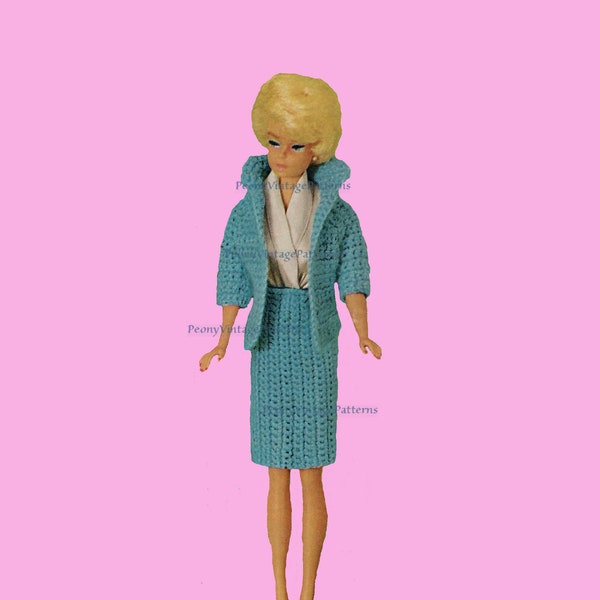 Barbie blue spring suit vintage crochet pattern   l PDF Instant Download