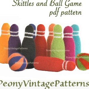 Skittles and Ball old fashioned soft toy vintage knitting pattern   l PDF Instant Download