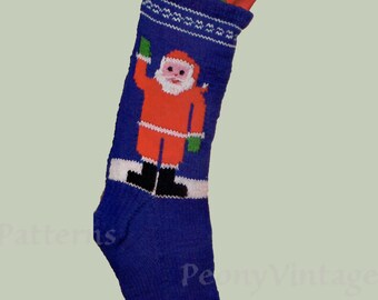 Vintage Christmas Stocking waving Santa Christmas decoration ornament knitting pattern   l PDF Instant Download