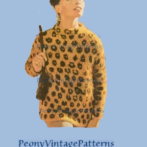 1960s leopard print sweater groovy fashion. In soft Mohair or other brushed wool Classic! Vintage knitting pattern l PDF Instant Download