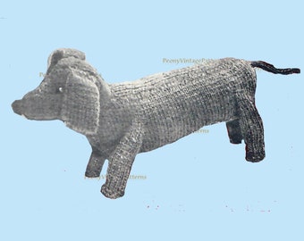 Cute vintage dachshund dog knitting pattern   l PDF Instant Download