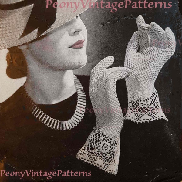 Lace gloves Vintage crochet pattern wedding gloves elegant gloves 1940s  Arden Lustrous Crochet Cotton l PDF Instant Download