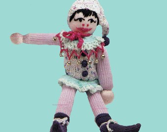 Harlequin Doll Girl Outfit Knitting Pattern To fit 16in. doll Pixie hat, sweater, and skirt l PDF Instant Download