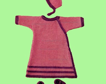 4 ply Beautifully simple baby unisex nightdress , bonnet, bootees vintage knitting pattern   l PDF Instant Download