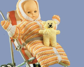 Doll Outfit  Patterns To fit 16in. doll 6.5 inch teddy knitted Pixie sleeping bag and Mittens with crochet teddy l PDF Instant Download