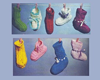 Nine Cute bootees slippers booties socks vintage knitting and crochet patterns   3 ply, 4 ply,  5 ply knits crochet l PDF Instant Download