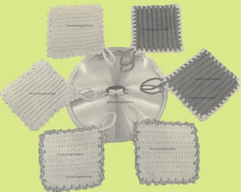 Pot holder patterns, picot or plain edging design,  vintage crochet pattern   l PDF Instant Download
