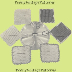 Pot holder patterns, picot or plain edging design,  vintage crochet pattern   l PDF Instant Download
