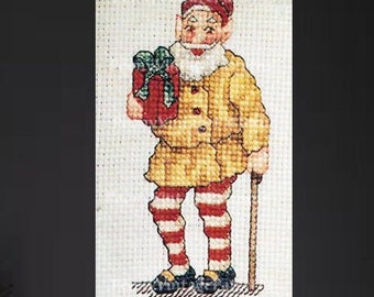 Jolly Vintage Elf Cross stitch  pdf download pattern.  Use as decoration, brooch, tree ornament, teacher present l PDF Instant Download