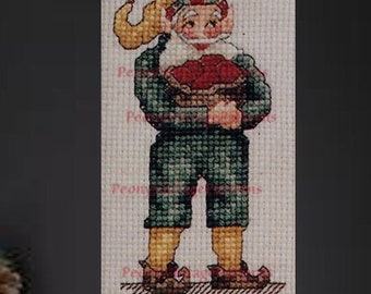 Jolly Vintage Elf Cross stitch  pdf download pattern.  Use as decoration, brooch, tree ornament, teacher present l PDF Instant Download