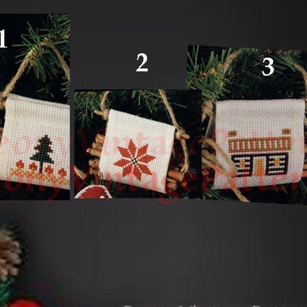 Jolly Vintage Mini Log Carrier Cross stitch  pdf pattern.  Use as decoration, brooch, tree ornament, teacher present l PDF Instant Download