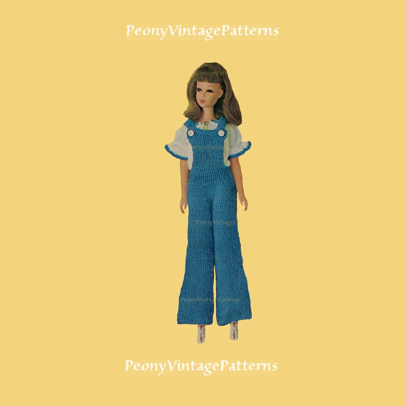 Barbie Outfit Overalls and Blouse Vintage Knitting Pattern L PDF