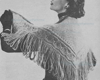 Beautiful shawl 1930 1940s looped fringe vintage knitting pattern   l PDF Instant Download