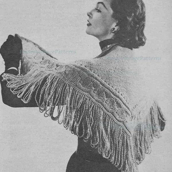 Beautiful shawl 1930 1940s looped fringe vintage knitting pattern   l PDF Instant Download
