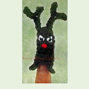 Vintage rudolph the red nosed  reindeer finger puppet crochet pattern Instant PDF download
