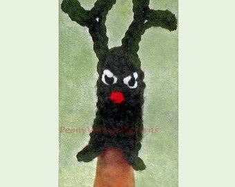 Vintage rudolph the red nosed  reindeer finger puppet crochet pattern Instant PDF download