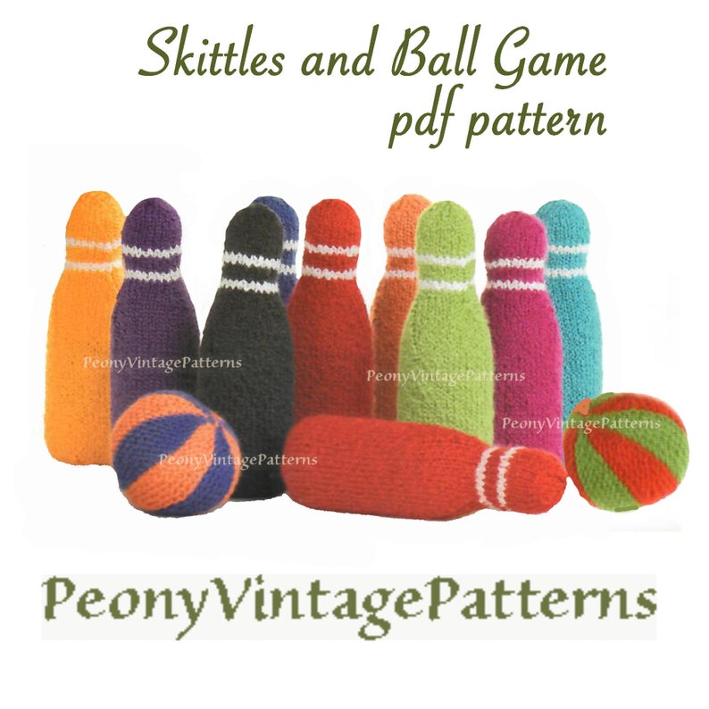 Skittles and Ball old fashioned soft toy vintage knitting pattern l PDF Instant Download