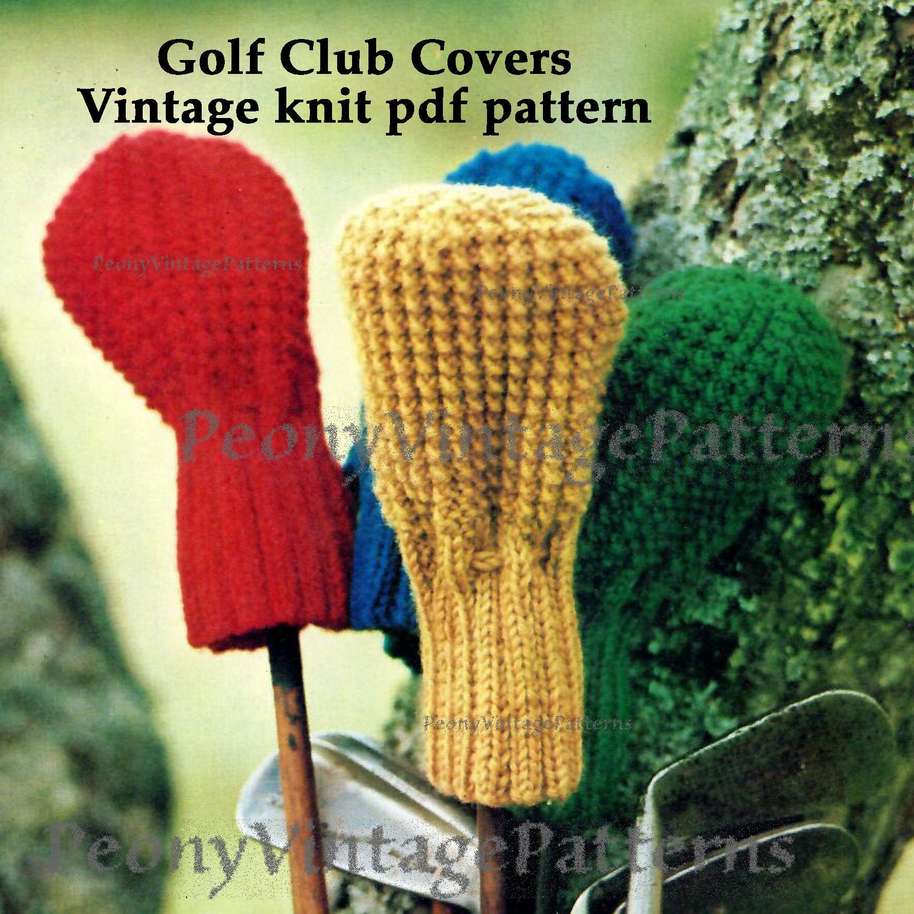 Vintage Golf Club Covers 10 Ply Wool Knit Knitted Pdf Pattern, Instant Download 1970s Vintage