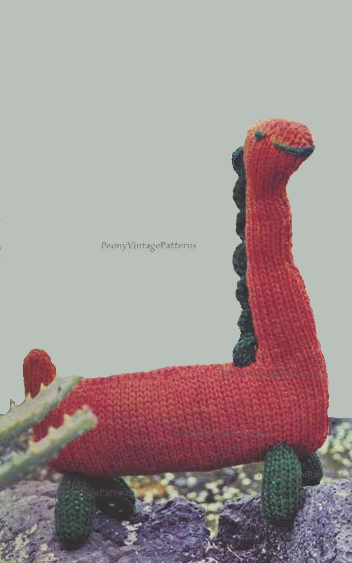 Vintage Brontosaurus Dinosaur Knitting Pattern L PDF Instant Download ...