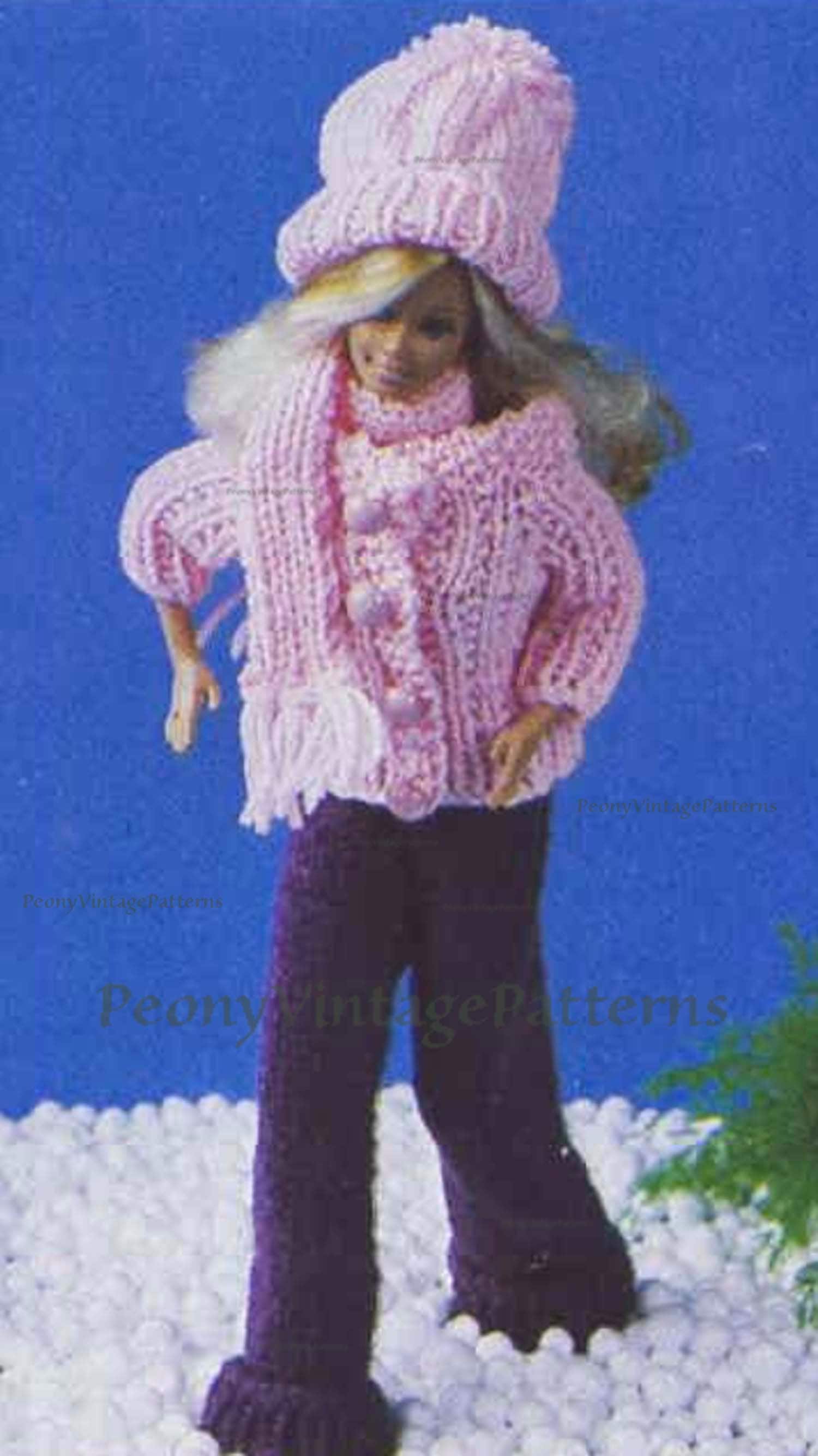 sweater jacket cap and scarf outfit  vintage knitting pattern   l PDF Instant Download Barbie Slacks