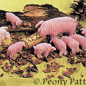 Cute vintage small pig and piglets knitting Pattern  farm animals  l PDF Instant Download