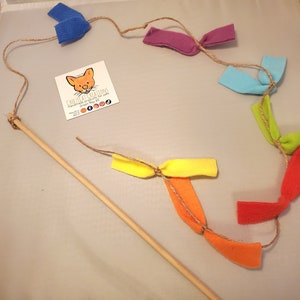 Rainbow Rapture 48&quot; Long Chakra Colors Cat and Kitten Fishing Wands - Eco-Friendly Fun Durable Upcycle Materials Makes Cats Exercise More!