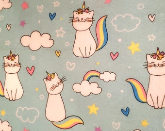 Kittycorns Cat Unicorns on Turqoise Refillable, Washable, Reversible Flannel Organic Catnip Mat Toy For Cats of All Ages