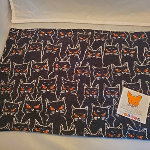 Glow In The Dark Black Cats Flannel Refillable, Washable and Reversible Organic Catnip Mat Toy, Placemat For Cats and Kittens