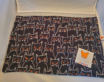 Glow In The Dark Black Cats Flannel Refillable, Washable and Reversible Organic Catnip Mat Toy, Placemat For Cats and Kittens
