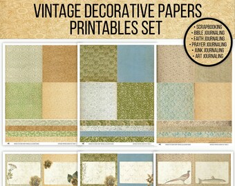 Conjunto de papeles vintage / 24 cuadrados de páginas antiguas, tiras washi y restos / Scrapbooking / Diarios basura / Shabby Chic / Imprimible / Mem Dex