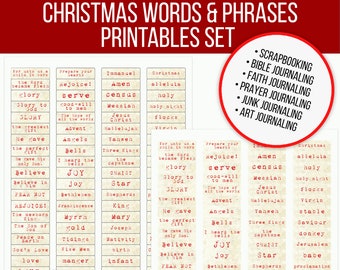 Christian Christmas Journaling-woorden en -zinnen in het rode typemachine-lettertype | Afdrukbare set | | Digitale download | Junk-journaling