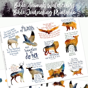 Animals and Verses Bible Journaling Set | Watercolor Animals & Crosses | Faith Journaling | Prayer Art Scrapbooking | Instant Printable