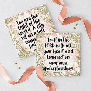 Garden Florals Short Scriptures Verse Card Set, Set of 24- 4x4" Bible Verse Cards and 6 Bookmarks, Short Bible Verses, Instant Download