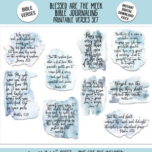 Blessed are the Meek Bible Verses on Watercolor Printable for Bible Journaling, Faith Journaling, Memory Dex Cards, Scrapbooking, etc.