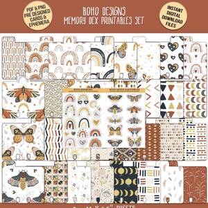 Boho Muster Memory Dex Karten und Ephemera Set | Boho Regenbogen Schmetterlinge Motten Herzen Motive | Bible Journaling | | herunterladen Druckbare |