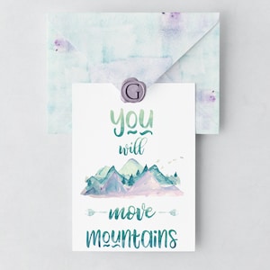 You Will Move Mountains Graduation or Encouragement Card and Coordinating Envelope in Watercolors. Print Yourself! Various Sizes Included.
