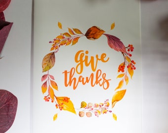 Give Thanks Digital Printable Greeting Card in Multiple Sizes Fall Foliage - THANKSGIVING | Buy Once, Print As Many as You Need!